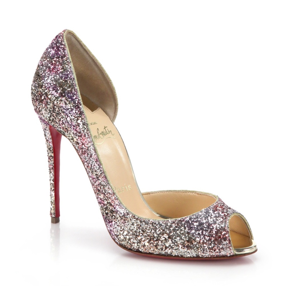 Christian Louboutin Demi You Glitter Peep Toe Pumps
